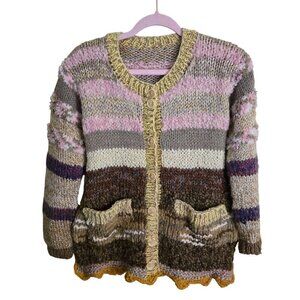 Handknit Mixed Media Stunning Cardigan Sweater Size S